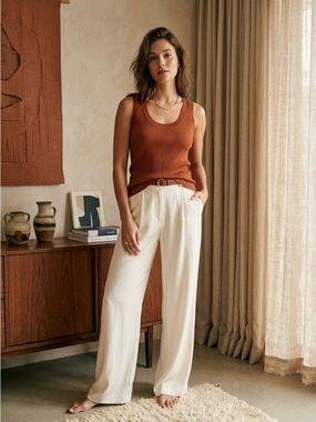 ZARA Ribbed Knit Tank Top in Rust Terracotta Brown Size Small